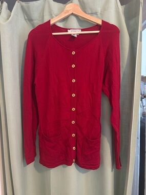 Episode Red Button-Front Wool Cardigan Sweater